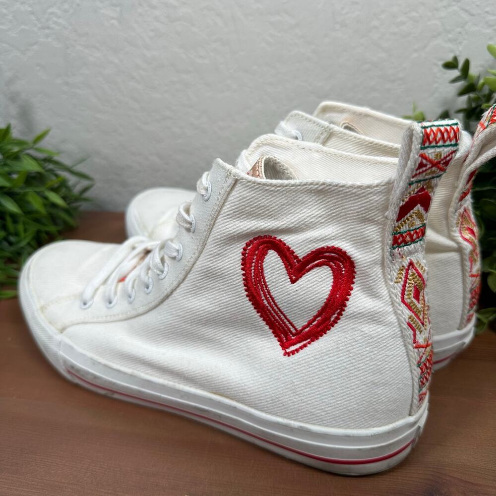 Desigual Women's Casual Heart White High Top Sneakers Size 10 - Picture 5 of 10